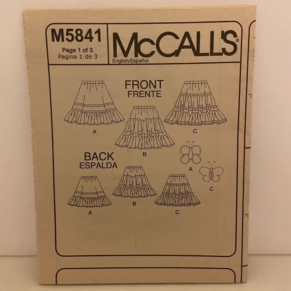 #M5841 McCalls Childs and Girls Skirts and Appliques Sewing Pattern Size 6-8